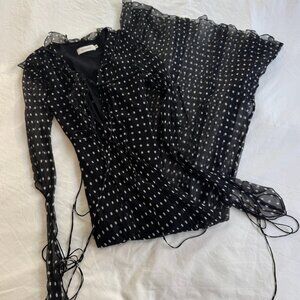 Rat and boa black and white polka dot dress with ruffle detail and tie